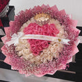 100 White Roses Pink Heart  Baby Breath on Pink Dir Wrapping