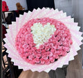 150 Pink Roses White Heart on Pink Dir Wrapping