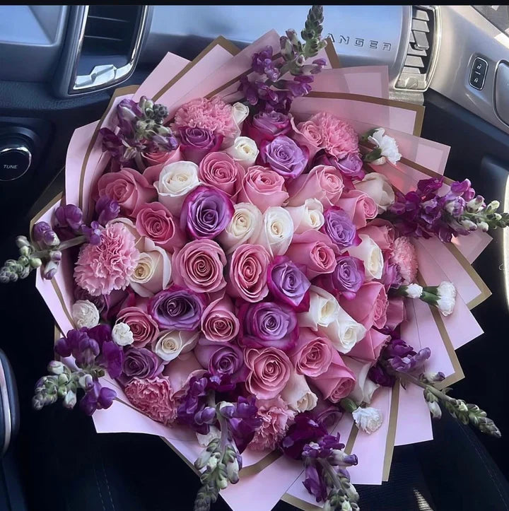50 Mix Roses Snap Dragon Pink Transparen Wrapping