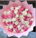 50 Pink and White Roses Pink Transparent Wrapping