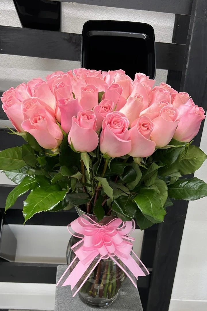 50 Pink Roses on Vase