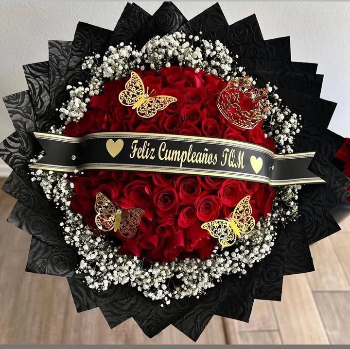 75 Red Roses Baby Breath Black Wrapping