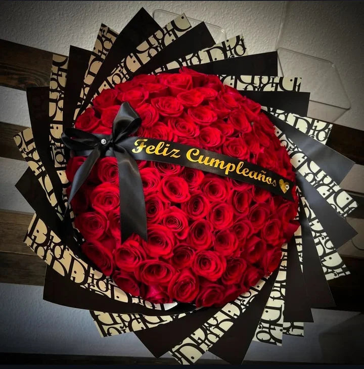 75 Red Roses Black Dir Wrapping