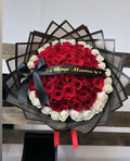 75 Red Roses White ring Black Transparent Wrapping